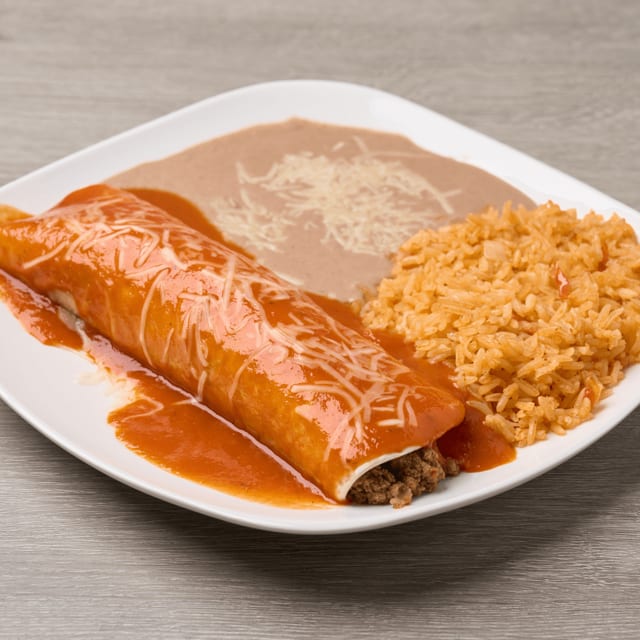 Burrito, rice & beans lunch.