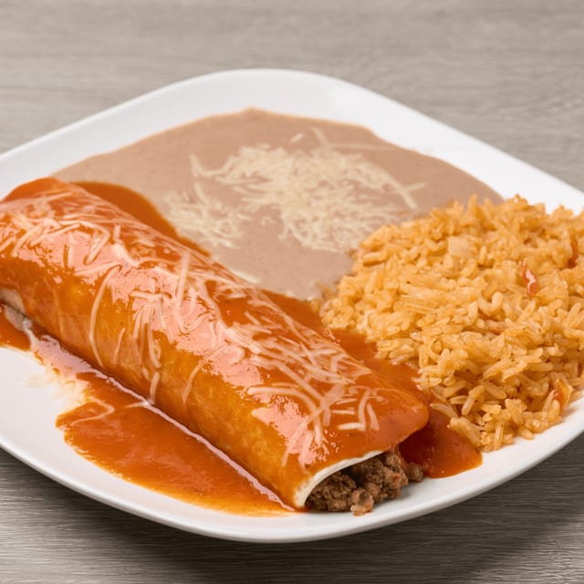 Burrito, rice & beans lunch.
