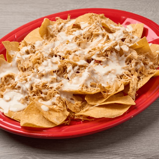 Shredded chicken nachos.