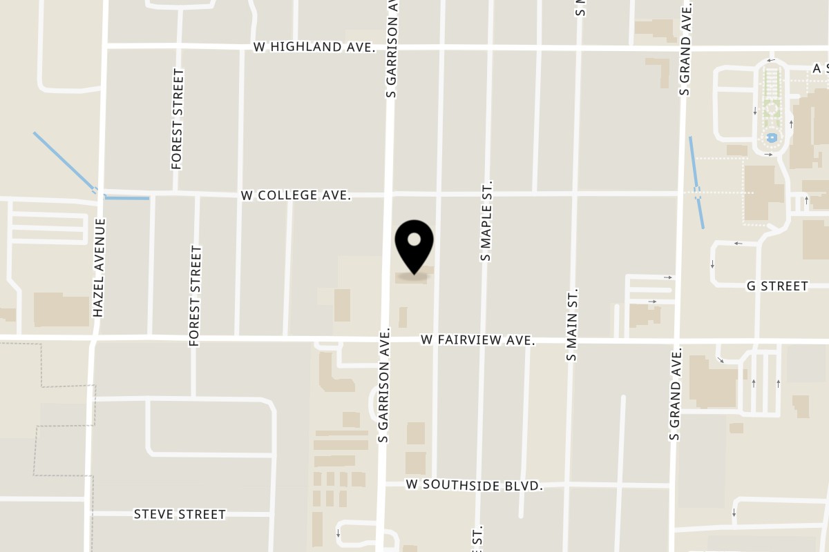 Map showing the location of Mis Arcos Mexican Restaurant on 1926 S Garrison Ave in Carthage